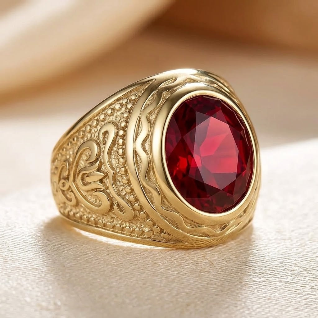 Gold Ruby Engraved Ring – Harrison & james